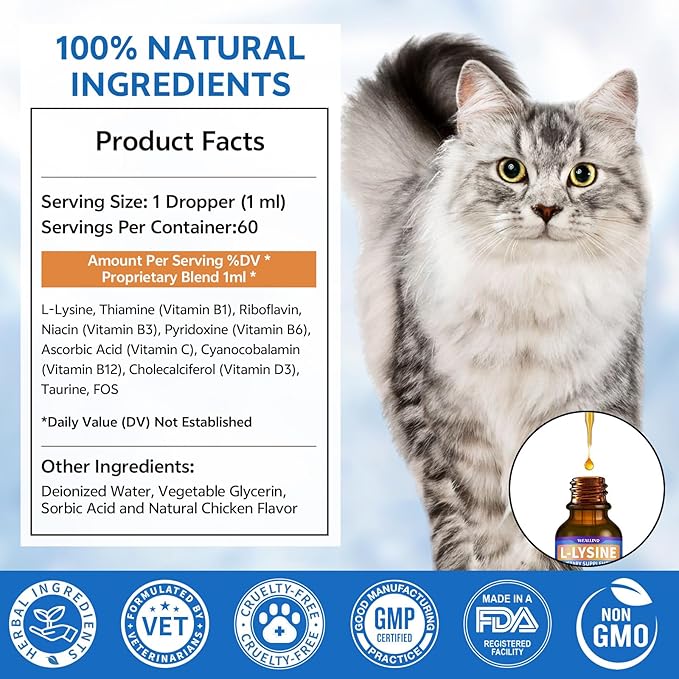 L-lysine Supplement for Cats, Immune Support for Cats, Support for Feline Respiratory, Sneezing, Runny Nose, Eye Function, Helps Strengthen Natural Defenses, Chicken Flavor (2PCS)