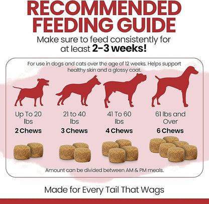 Omega for Dogs - 180 Delicious Soft Chews - Salmon Oil Treats for Skin and Coat, Itch Relief - Fish Oil Blend of Essential Fatty Acids, Omega 3, 6, and 9, and Vitamins - Smoked Bacon Flavor