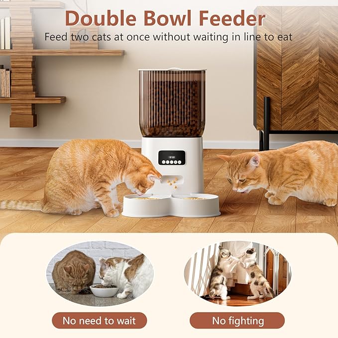 Gzenlos Automatic Cat Feeder, 5L Timed Cat Food Dispenser with Programmable Portion Control, Pet Feeder up to 9 Meals per Day for 2 Cats, Automatic Pet Feeder for Small Dogs Indoor(Botton)