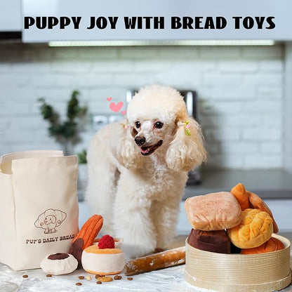 Nocciola 10 PC Dog Squeak Toys - Bread Puppy Toys with Grocery Bag to Keep Them Busy, Small Dog Toys for Boredom, Durable Snuffle Dog Toys for Small Medium Breeds Christmas Stocking Stuffers