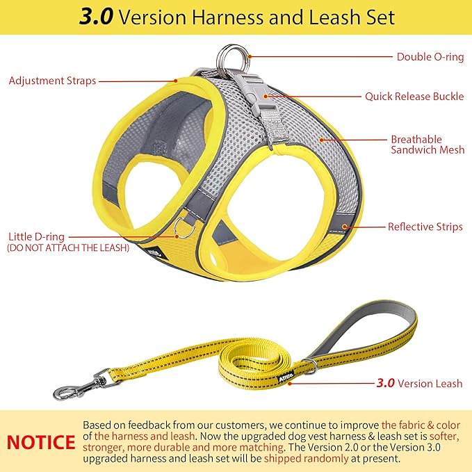 AIITLE Escape Proof Dog Harness - Step in Adjustable Dog Harness No Choke Over with Breathable Mesh and Quick-Release Buckle for All Weather- Outdoor Walking, Training for Medium Dogs Yellow XL
