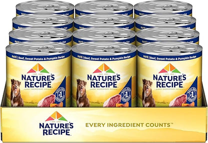 Nature’s Recipe Grain Free Wet Dog Food Beef, Sweet Potato, and Pumpkin Recipe, 13 oz. Can (Pack of 12)