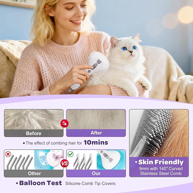 PawsMedal Pet Spray Grooming Brush Cat Brushes Cat Hair Removal Products Cat Shedding Tools Self Cleaning Ergonomic Grip for Short Long Haired Pets Help with matted Fur Rechargable Comb Mist