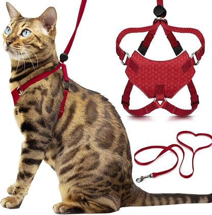 Houdini™ Escape Proof Cat Harness and Leash Set by OutdoorBengal – Red, Medium Cat Harness for Walking