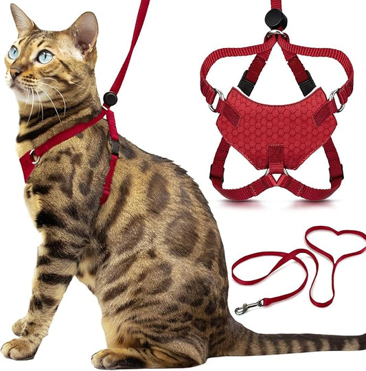 Houdini™ Escape Proof Cat Harness and Leash Set by OutdoorBengal – Red, Medium Cat Harness for Walking