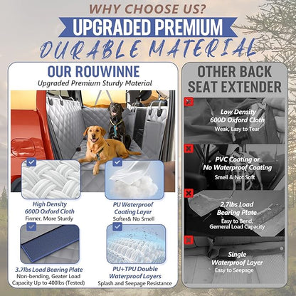 Back Seat Extender for Dogs Truck-Large Space, Dog Pet Car Seat Cover for Back Seat Hard Bottom Holds 400lbs, Waterproof Dog Hammock for Crew Cab Trucks F150, RAM1500, Sierra, Tundra, Silverado