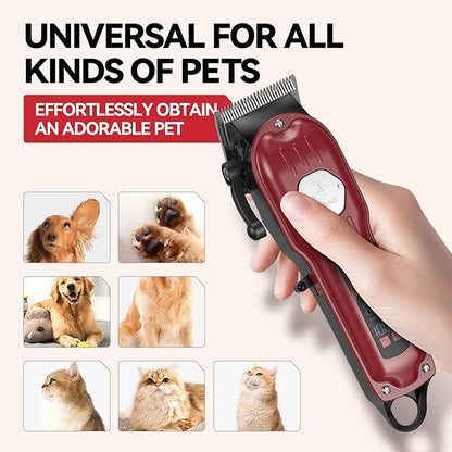 Dog Grooming Kit for Heavy Thick Hair & Coats, Low Noise Trimmer, Rechargeable Cordless Pet Shaver With Stainless Steel Blade, Clippers for Small Large Dogs Pets (Red)