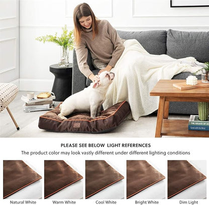 Bedsure Washable Dog Beds Large Sized Dog - 3 Inch Thicken Up to 80lbs Pet Mat Pillows with Removable Washable Cover, Brown