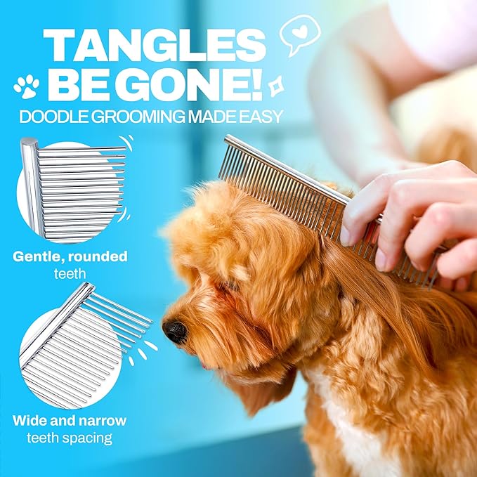The Doodle Brush Dog Combs for Grooming Matting, Finishing Metal Comb For Dogs, Large Stainless Steel Doodle Dog Grooming Combs, Tackles Mat & Tangles for Poodles, Labradoodle, Cockapoo Pet Comb