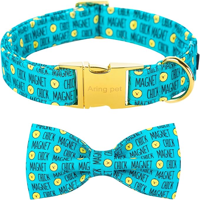 ARING PET Easter Dog Collar with Bow, Cute Adjustable Blue Chick Bowtie Pet Collars with Metal Buckle for Puppy Small Medium Large Boy Girl Dogs-XS