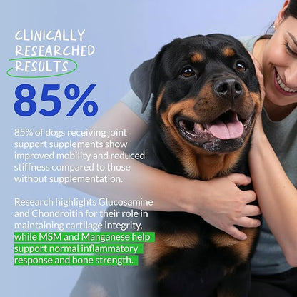 Hip and Joint Supplement for Dogs - Glucosamine for Dogs - Hip & Joint Support - Plus Chondroitin and MSM - Ease Inflammation, Antioxidant. (120 Chewable Tablets)
