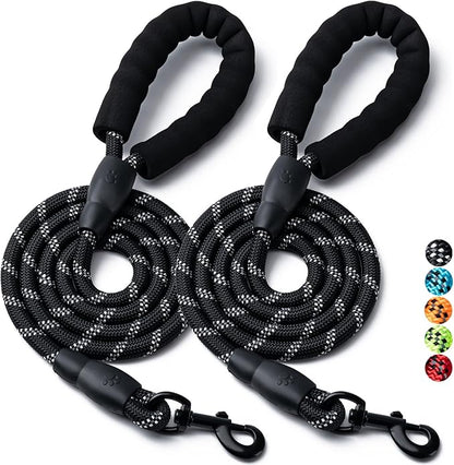 2 Pack Dog Leash, 4/5//6 FT Heavy Duty Nylon Rope Pet Leashes with Comfortable Padded Handle, Reflective Dog Leashes for Small Medium and Large Dogs (4FT-1/2,Black/Black)
