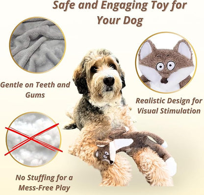 Plush Fox Dog Toy – Squeaky & Crinkle, No Stuffing, Soft – For Small, Medium & Large Dogs, All Breeds – Perfect for Puppies & Senior Dogs, Premium Safe Chew Play