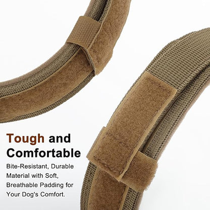 Dog Collar, Waterproof Tactical Dog Collar with Control Handle and Zinc Alloy Buckle, Pet Collar for AirTag, Medium Large Dogs, XLarge, Khaki (Includes Screwdriver Accessories)