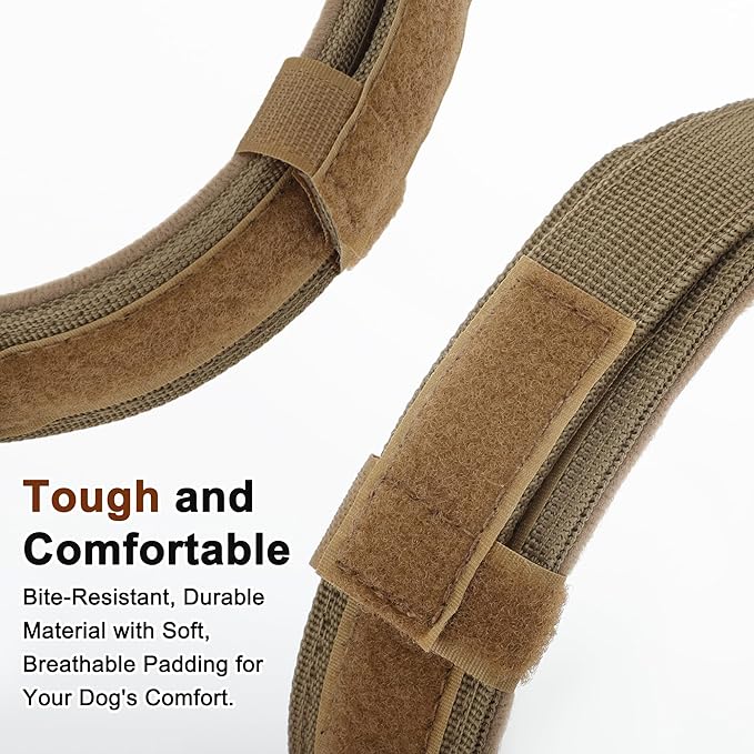 Dog Collar, Waterproof Tactical Dog Collar with Control Handle and Zinc Alloy Buckle, Pte Collar for AirTag, Medium Large Dogs, Large, Khaki (Includes Screwdriver Accessories)