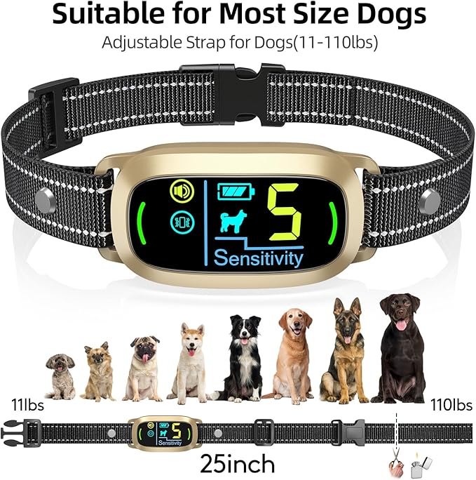 FAFAFROG Dog Bark Collar for Large Medium Small Dogs, Rechargeable Smart Bark Collar, Anti Barking Training Collar with 5 Adjustable Sensitivity Beep Vibration (Gold)