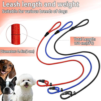 FOVRLZSE Upgraded Dog Slip Lead (3-Pack) – Adjustable Nylon Lead (Red/Black/Blue) for Training Aid, Eco-Friendly Cotton Lining, Integrated Plastic Buckle