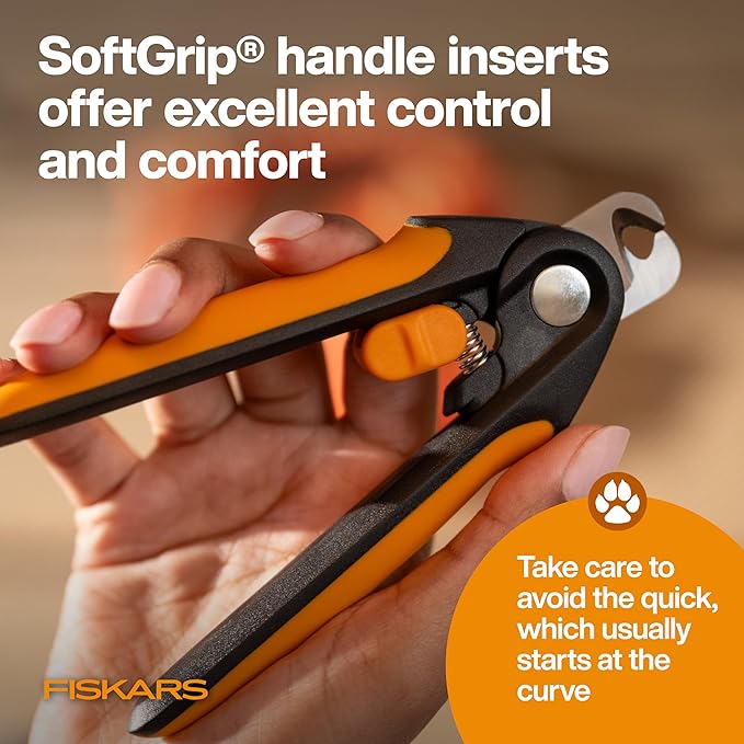 Fiskars Pet Large Nail Clippers, Cat and Dog Nail Trimmers for Grooming, Pet Supplies with Semi-Circular Blade & SoftGrip Handle with Safety Lock, 5.75”, Orange/Black