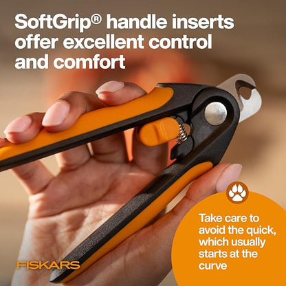 Fiskars Pet Large Nail Clippers, Cat and Dog Nail Trimmers for Grooming, Pet Supplies with Semi-Circular Blade & SoftGrip Handle with Safety Lock, 5.75”, Orange/Black