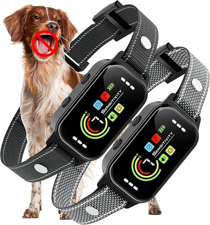 JEUJE Dog Bark Collar 2 Pack, Bark Collar for Large Medium Small Dogs 8-120lbs, AUTO Barking Collar, Bark Training Collar with 7-Level Sensitivity + 5 Safety Modes Humane Training System