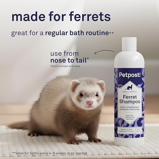 Petpost | Ferret Shampoo. Deodorizing & Moisturizing Formula for Ferrets and Small Animals. Supports Healthy Skin & Coat. 8 oz