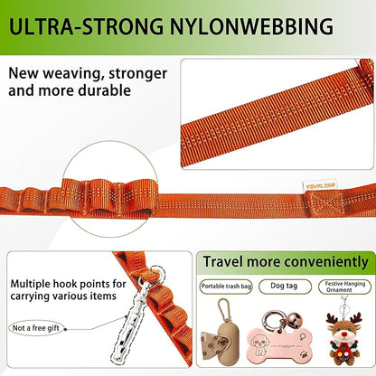 Reflective Heavy-Duty Dog Leash Adjustable 4–5 ft Shock-Absorbing Leash with Padded Handle & Traffic Handle, Equipped with 360° Tangle-Free Metal Clasp, Suitable for All Dog Sizes (Orange)