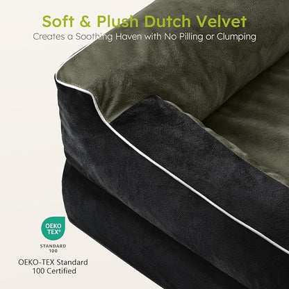 CWAWZ Dog Beds for Large Dogs, Orthopedic Dog Bed with Cooling Gel Memory Foam, Waterproof Large Pet Bed with Removable Washable Cover, 36" Pet Sofa Couch Dutch Velvet with Bone Toy, Black