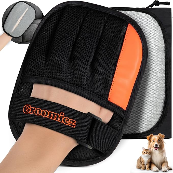 2 PCS Pet Hair Removal Gloves Set with Storage Bag – Electrostatic Dog & Cat Fur Remover Mitt for Furniture, Couch, Clothes & Car – Reusable & Washable Hair Cleaning Gloves