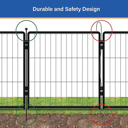 PETREEK Dog Playpen 36 inch 4 Panels for Indoor & Outdoor Use – Heavy-Duty Metal Pet Fence with Ground Stakes, Rounded Ball Tops for Safety, Stable & Foldable Design, Easy to Assemble