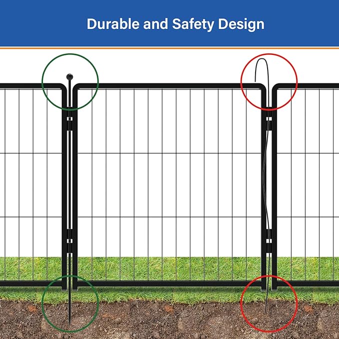 PETREEK Dog Playpen 24 inch 4 Panels for Indoor & Outdoor Use – Heavy-Duty Metal Pet Fence with Ground Stakes, Rounded Ball Tops for Safety, Stable & Foldable Design, Easy to Assemble