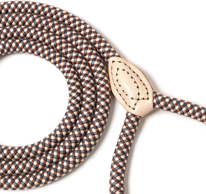 Mile High Life Rope Leash with Genuine Leather Connection, 6 FT/5 FT/4 FT, Heavy Duty Leash for Small Medium & Large Dogs(Brown,48 Inch)