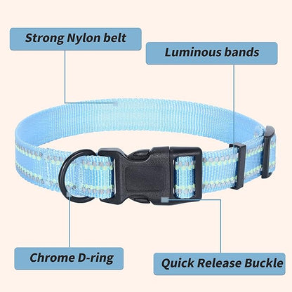 Mile High Life Reflective Dog Collar, Basic Dog Collars Adjustable Quick Release, Soft Nylon Pet Collar with Metal D-Ring for Small Medium Large Dogs (Blue, XS Neck9-13")