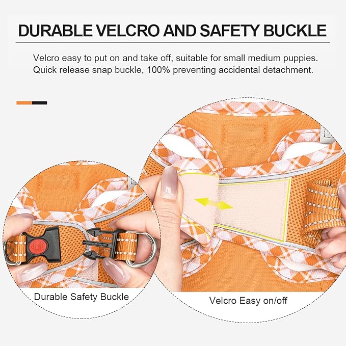 Mercano Soft Mesh Dog Harness and Leash Set, No-Chock Step-in Reflective Breathable Lightweight Easy Walk Vest Harnesses with Safety Buckle for Small Dogs, Cats (Orange, L)