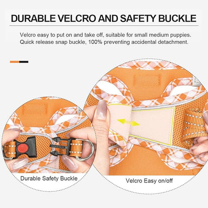 Mercano Soft Mesh Dog Harness and Leash Set, No-Chock Step-in Reflective Breathable Lightweight Easy Walk Vest Harnesses with Safety Buckle for Small Dogs, Cats (Orange, S)