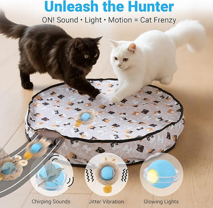 MoofeePaws Interactive Cat Toys for Indoor Cats Fast Rolling Ball, Automatic Motion Activated Ball, Hide and Seek for Indoor Exercise Toys, Real Bird Squeaky for Kitten Exercise Kicker