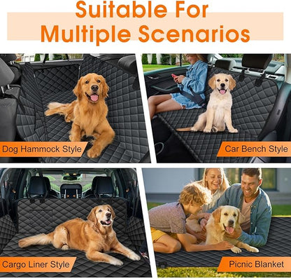 NECKORY Waterproof Dog Car Seat Cover for Back Seat - Durable, Scratch Proof Pet Hammock with Nonslip Design & Storage Pockets, Fits Cars, SUVs, Trucks- S, Black