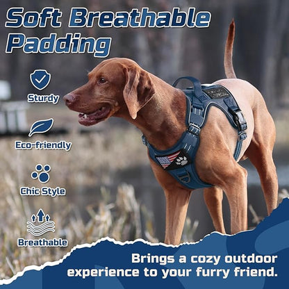rabbitgoo Tactical Dog Harness for Large Dogs, No Pull Military Service Vest with Handle & Molle, Easy Control for Training Walking, Adjustable Reflective Straps, Blue, L