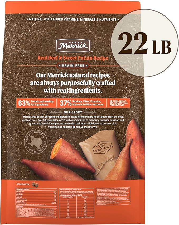 Merrick Premium Grain Free Dry Adult Dog Food, Wholesome And Natural Kibble, Real Texas Beef And Sweet Potato - 22.0 lb. Bag