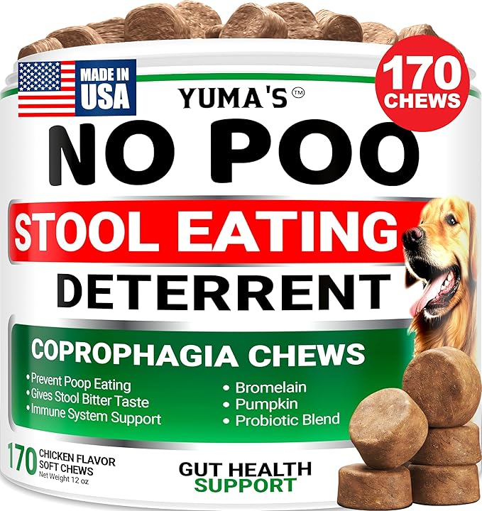 YUMA'S No Poo Chews for Dogs - 170 Count - Coprophagia No Poop Eating Deterrent for Dogs - Stop Eating Poop for Canine - Gut Health - Probiotics & Digestive Enzymes Supplement - Made in USA