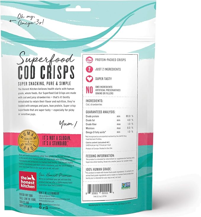 The Honest Kitchen Human Grade Superfood Cod Crisps: Cod & Strawberry, 3 oz