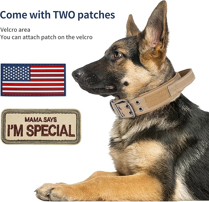 Annchwool Tactical Dog Collar for Medium and Large Dog,Adjustable Military Dog Collar with Soft Padded Handle,Heavy Duty Double Buckle Design (Brown,L)