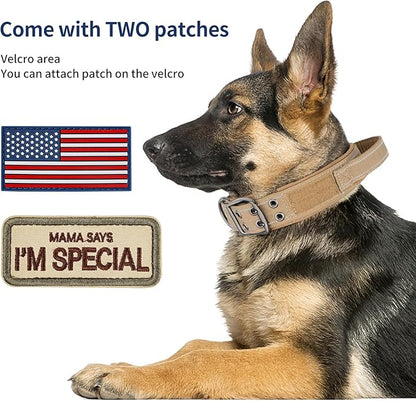 Annchwool Tactical Dog Collar for Medium and Large Dog,Adjustable Military Dog Collar with Soft Padded Handle,Heavy Duty Double Buckle Design (Brown,L)