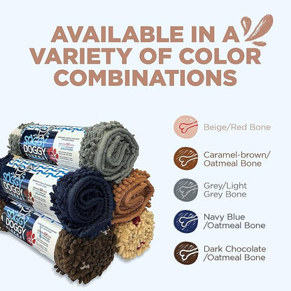 Soggy Doggy Slopmat - Beige/Red Bone - 18” x 24″ - Water Absorbing Door Mat for Muddy Paws and Food/Water Bowls - Microfiber Chenille Small Doormat - Machine Washable