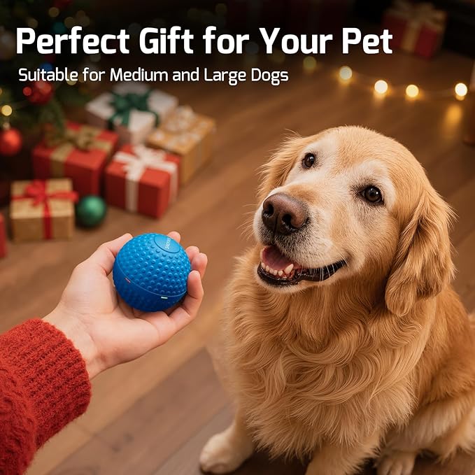 SNOYWEN Chew Resistant Smart Interactive Dog Balls, Durable Food-Grade Rubber Material, Automatic Moving, Bouncing, Rotating Toy with Light for Medium, Large Dogs, IPX7 Waterproof (Blue)