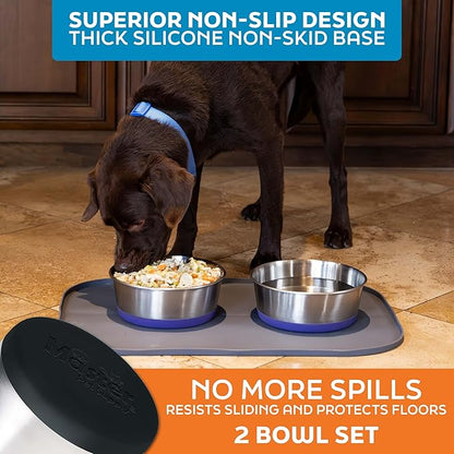 Master Pet Supply Stainless Steel Dog Bowls Set of 2 with Extra Thick Silicone Base - 8 Cup (64 oz) Black Velvet, Non-Slip, Dishwasher Safe Metal Bowls, Pet Dog Food Bowl for Dogs, Cats, Anti Rust
