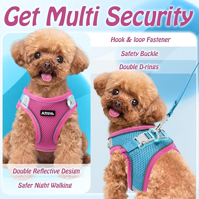 AIITLE Dog Harness, No-Pull Cat Harness with a Leash, Adjustable Reflective Dog Vest, Cat Harness Escape Proof, Outdoor Walking, Running,Training for Extra Small Dogs and House Cats Hot Pink XXXS