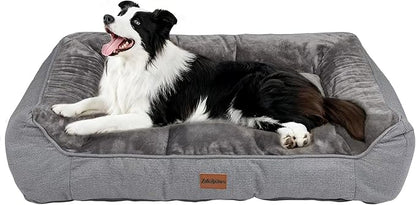 ZAKAPAWS Orthopedic Dog Bed for Large Dogs - Extra Thick Supportive Dog Couch Bed, Pet Beds Sofa with Waterproof Washable Cover & Non-Slip Bottom, Grey, 38x28 Inch