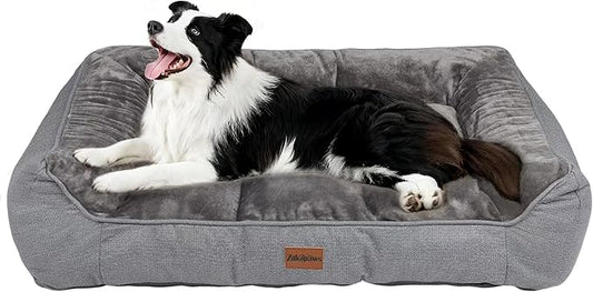 ZAKAPAWS Orthopedic Dog Bed for Large Dogs - Extra Thick Supportive Dog Couch Bed, Pet Beds Sofa with Waterproof Washable Cover & Non-Slip Bottom, Grey, 38x28 Inch