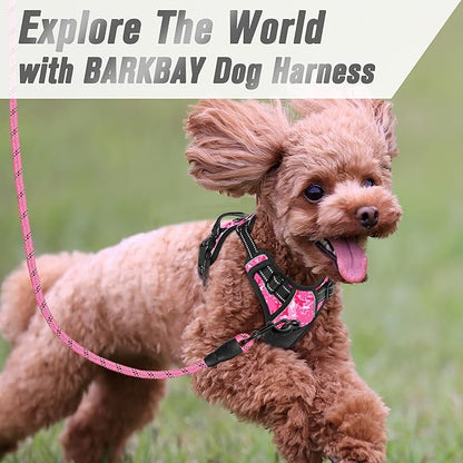 BARKBAY No Pull Dog Harness Front Clip Heavy Duty Reflective Easy Control Handle for Large Dog Walking(Pink camo,XS)