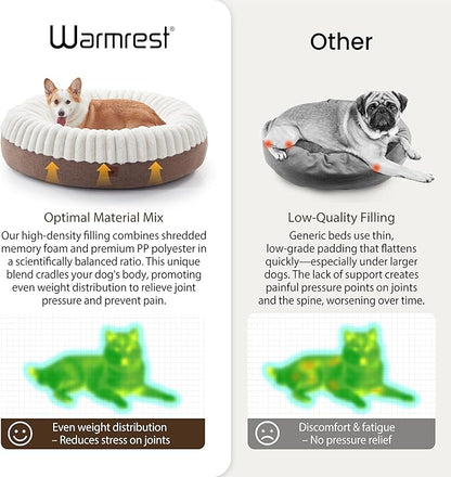 Warmrest Donut Dog Bed Medium Size Dog 36 Inch, Round Cat Beds for Small Medium Dogs and Cats with Washable Fluffy Faux Fur, Cute Comfort Pet Bed with Anti-Slip Bottom, Cream